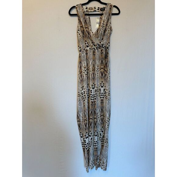 Y2K Bebe Animal Print V-Neck Cut-Out Back Wide Leg Sleeveless Jumpsuit Sz 0 NWT! - Picture 7 of 9